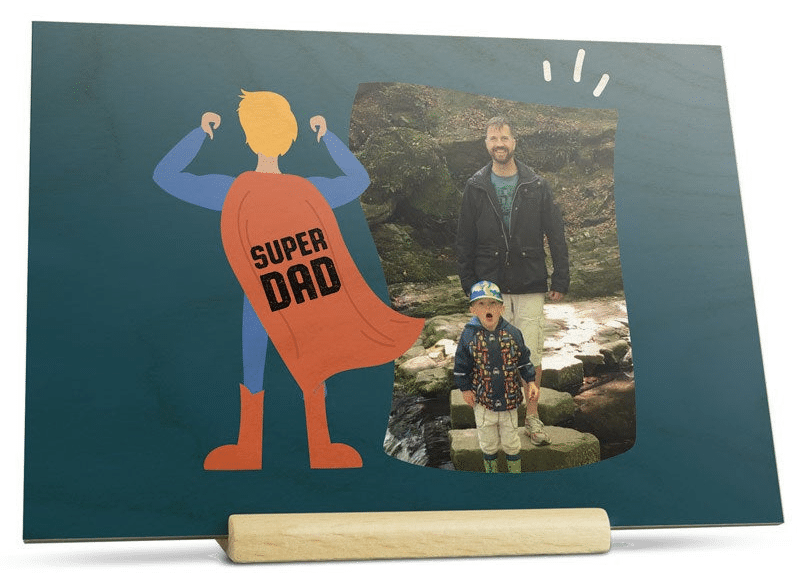 Carte en bois - Déco avec photo Carte de Fête des Pères en bois - Cadeau pour papa